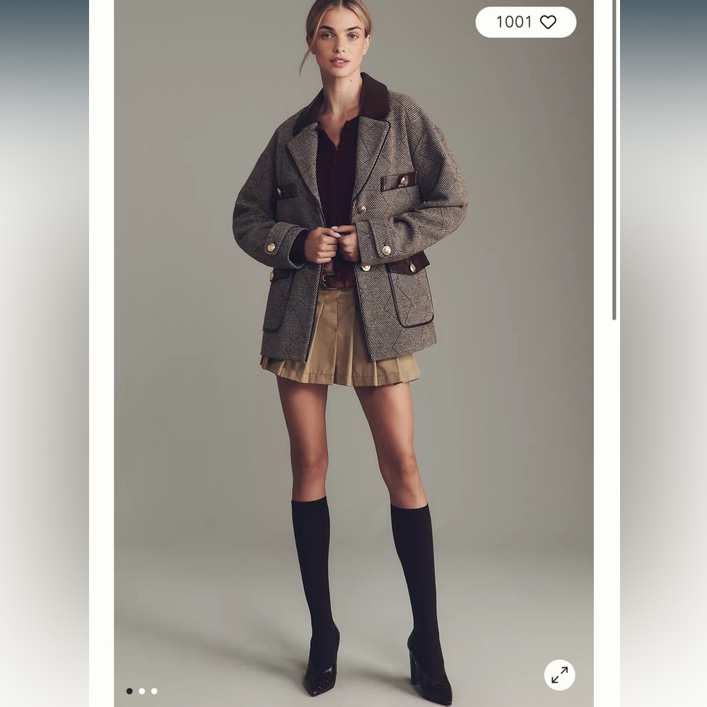 BNWT Women's Brown Tweed Jacket with Gold Hardware from Anthropologie